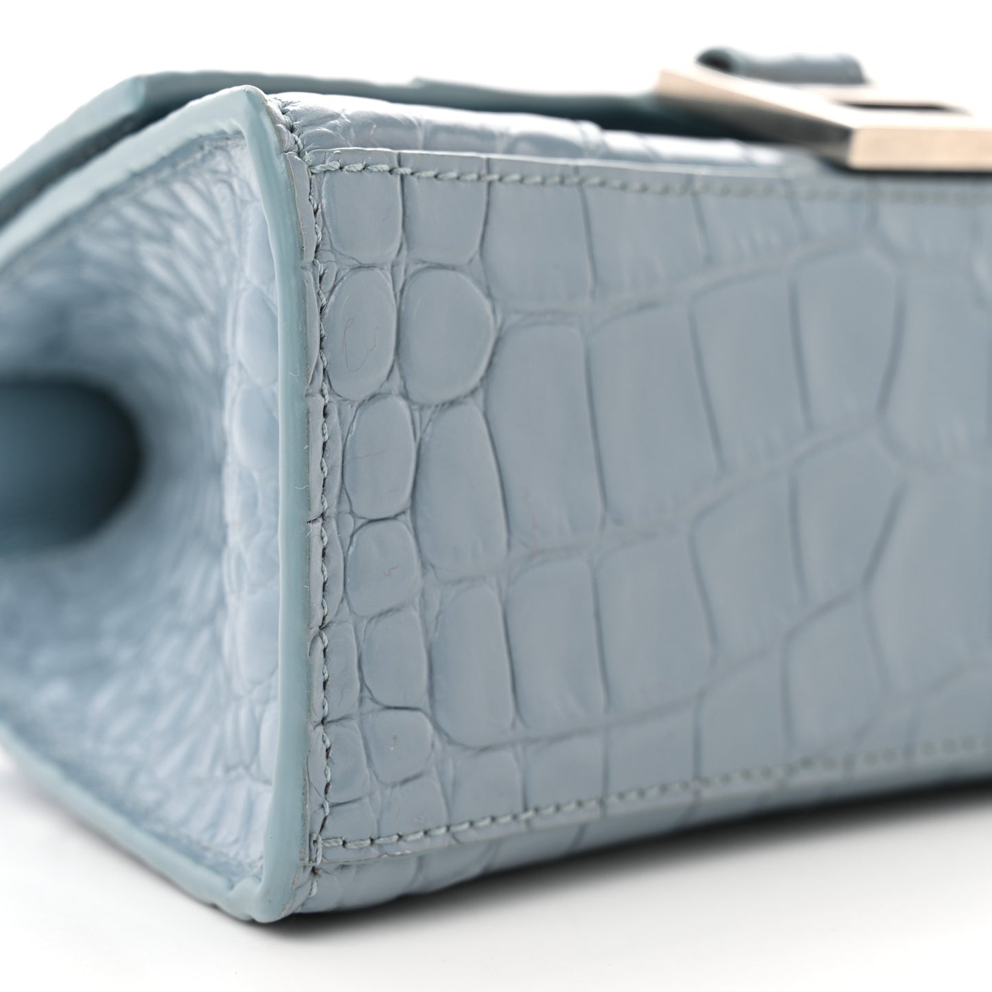 Shiny Calfskin Crocodile Embossed Hourglass Top Handle Bag XS Blue Grey
