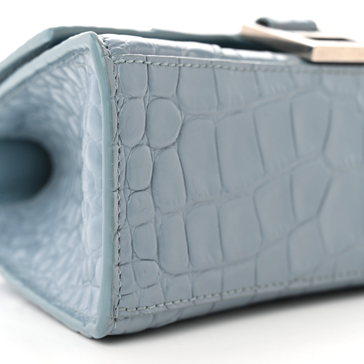 Balenciaga Shiny Calfskin Crocodile Embossed Hourglass Top Handle Bag XS Blue Grey 10 of 15