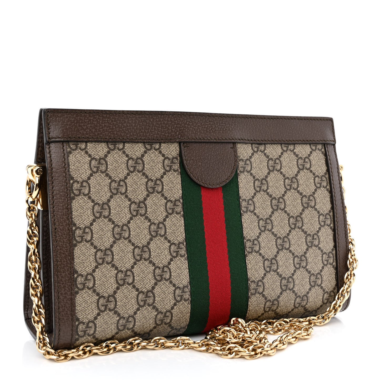 GG Supreme Monogram Web Small Ophidia Chain Shoulder Bag Brown