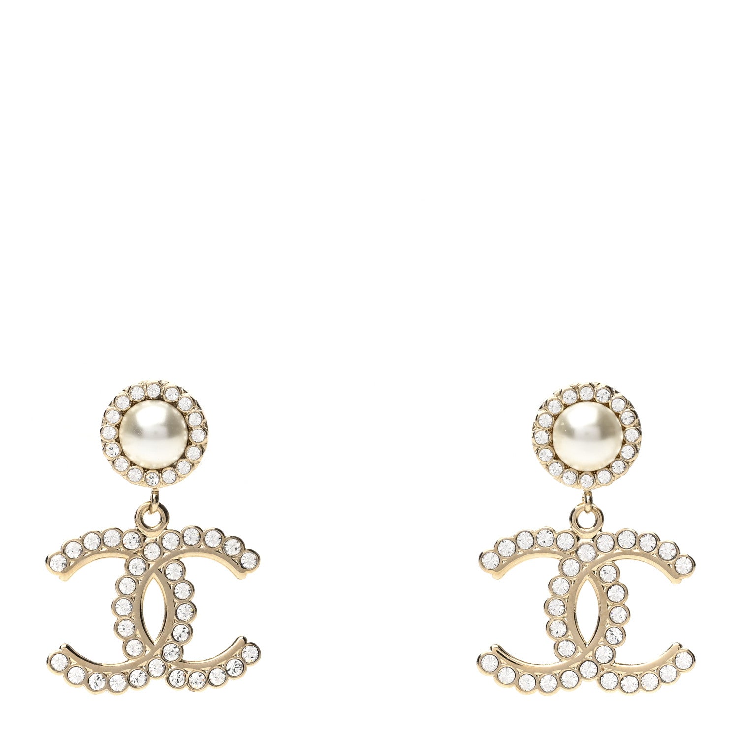 Chanel Crystal Pearl Bow-tiful CC Drop Earrings Gold 1 of 5