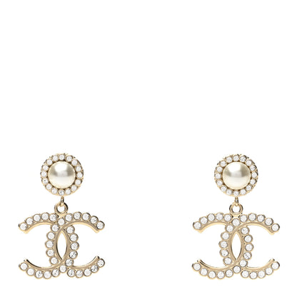 Chanel Crystal Pearl Bow-tiful CC Drop Earrings Gold 1 of 5
