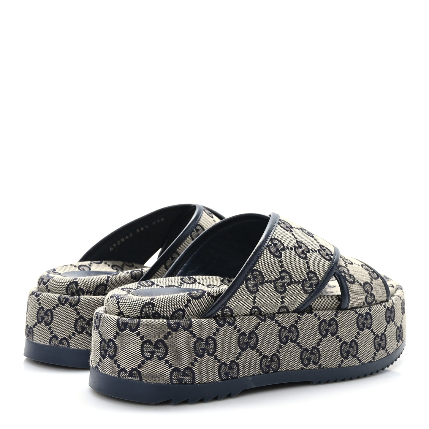 Monogram Criss Cross Platform Slide Sandals 36.5 Beige Blue