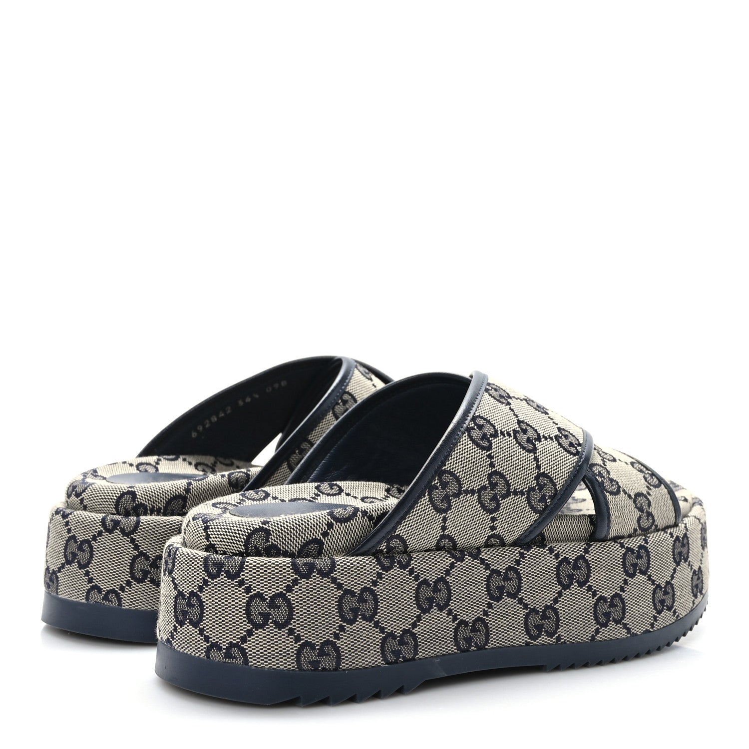 Gucci Monogram Criss Cross Platform Slide Sandals 36.5 Beige Blue 4 of 8