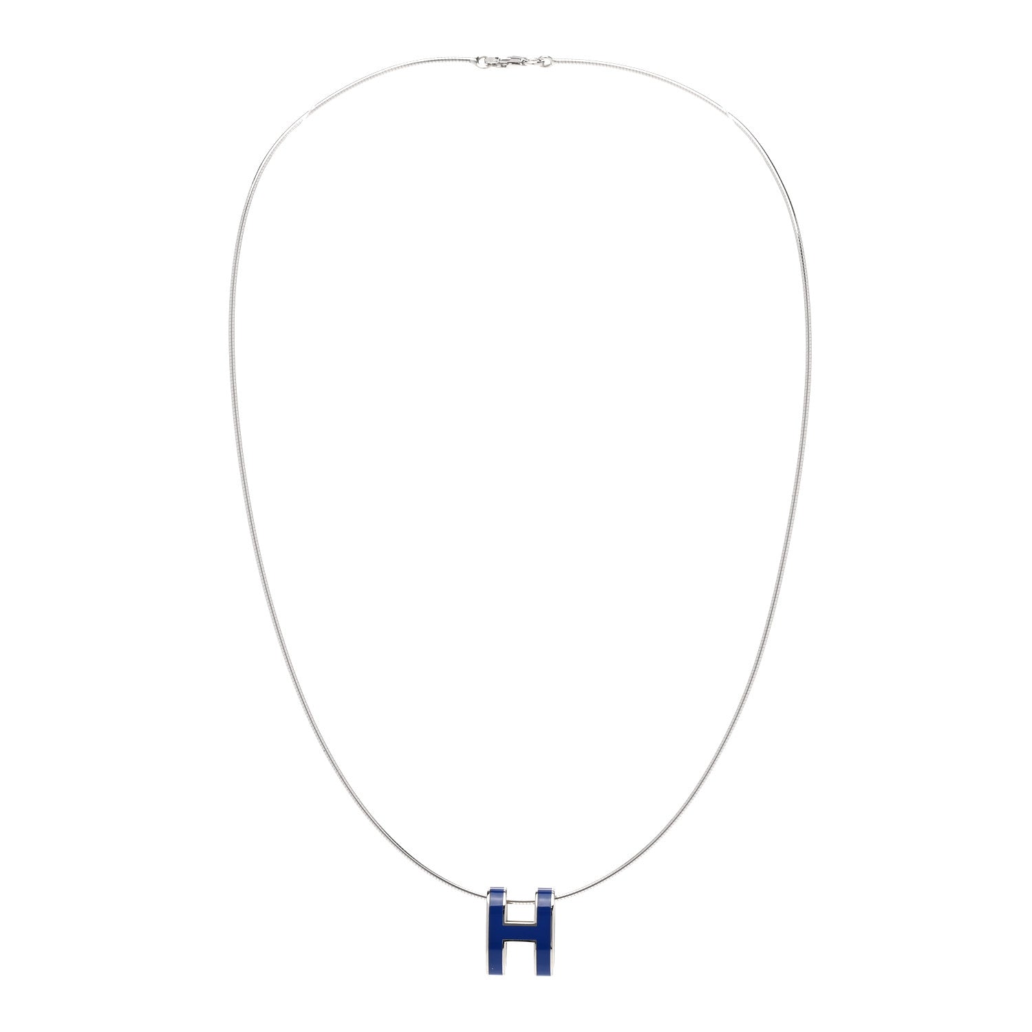 Hermes Lacquered Palladium Pop H Necklace Royal Blue 3 of 7
