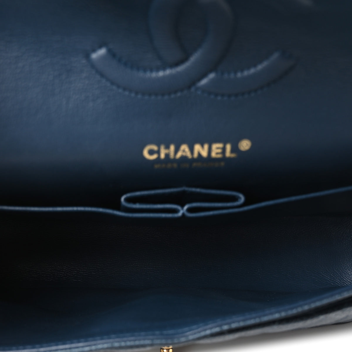 Chanel Metallic Caviar Quilted Medium Double Flap Dark Blue 5 of 10