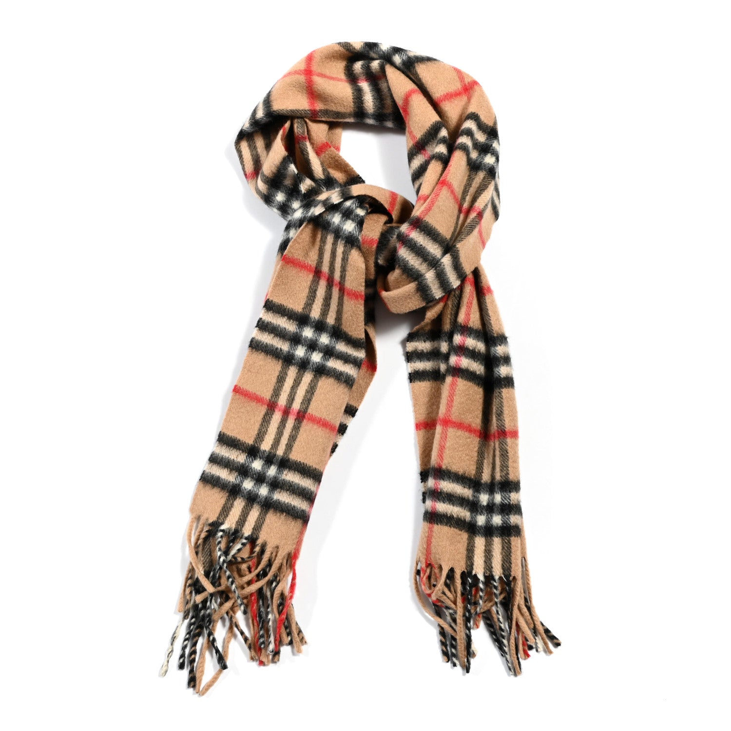 Burberry Cashmere Nova Check Fringe Scarf Camel 2 of 6