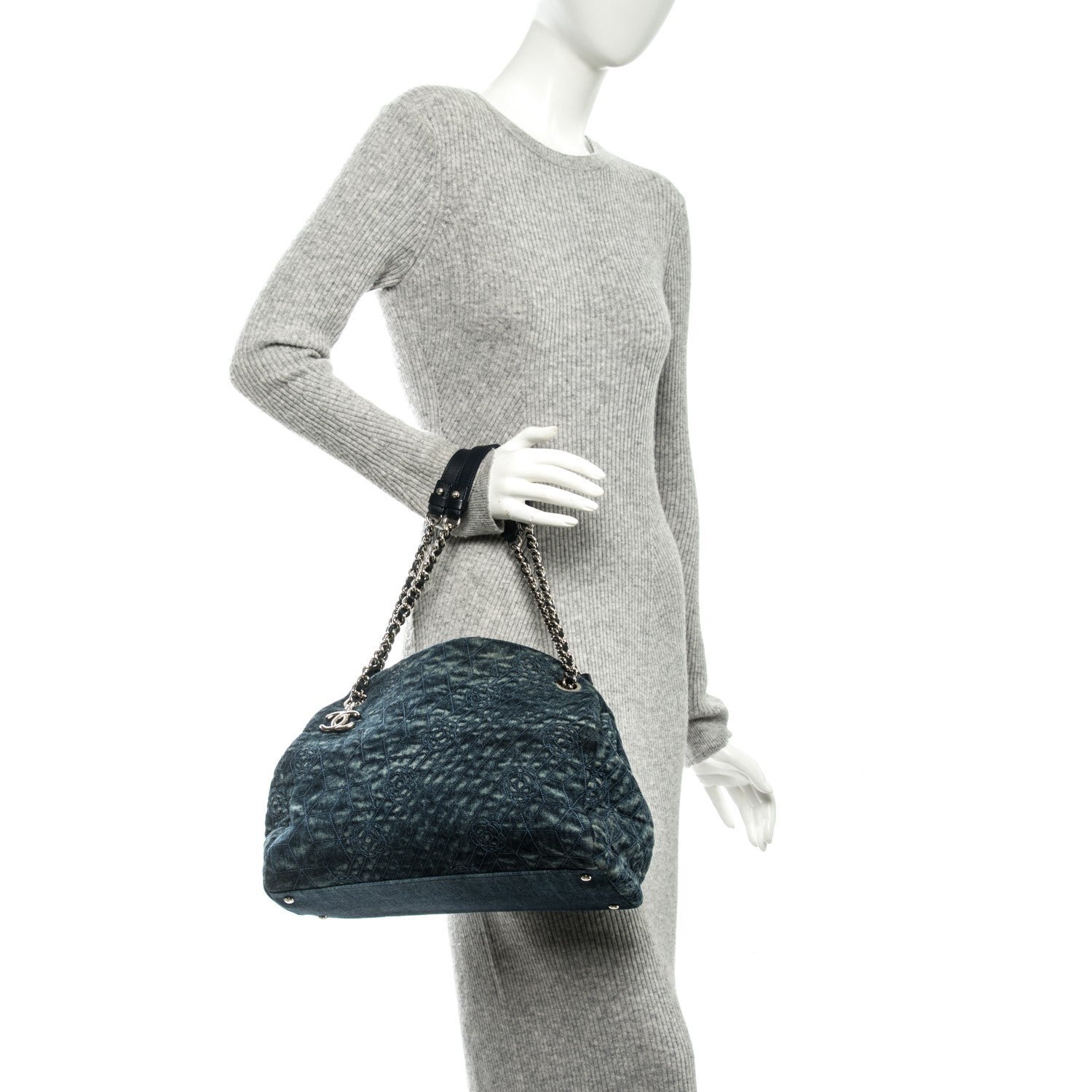 Chanel Denim Camellia Embroidered Large Just Mademoiselle Blue 2 of 7