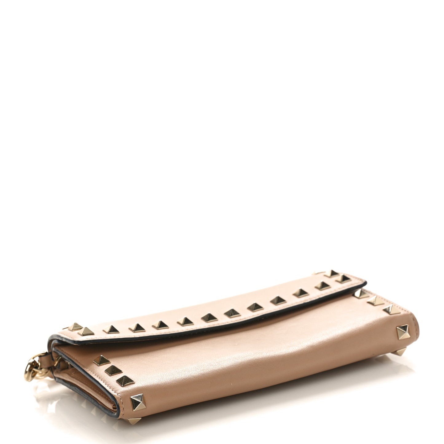 Calfskin Rockstud Wristlet Travel Wallet Soft Noisette