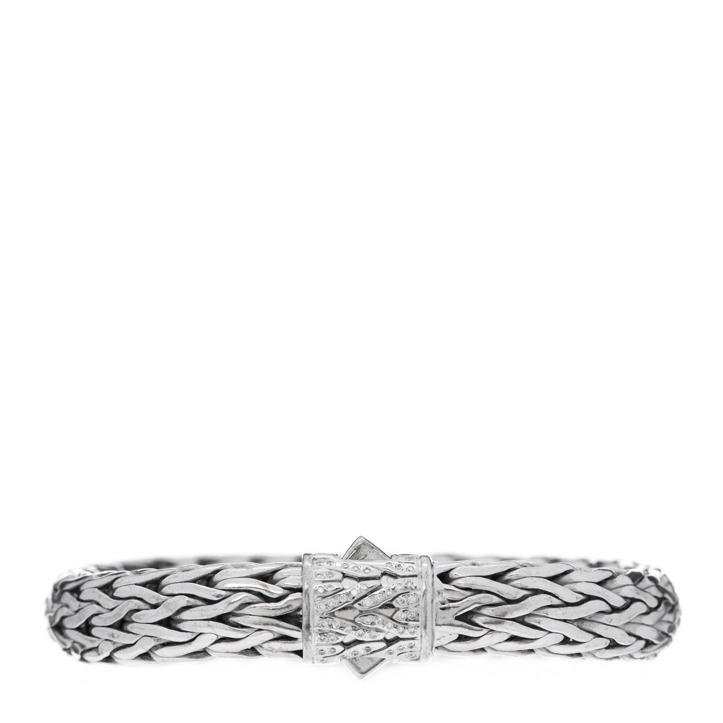 Sterling Silver 18K White Gold Diamond 11mm Classic Chain Bracelet