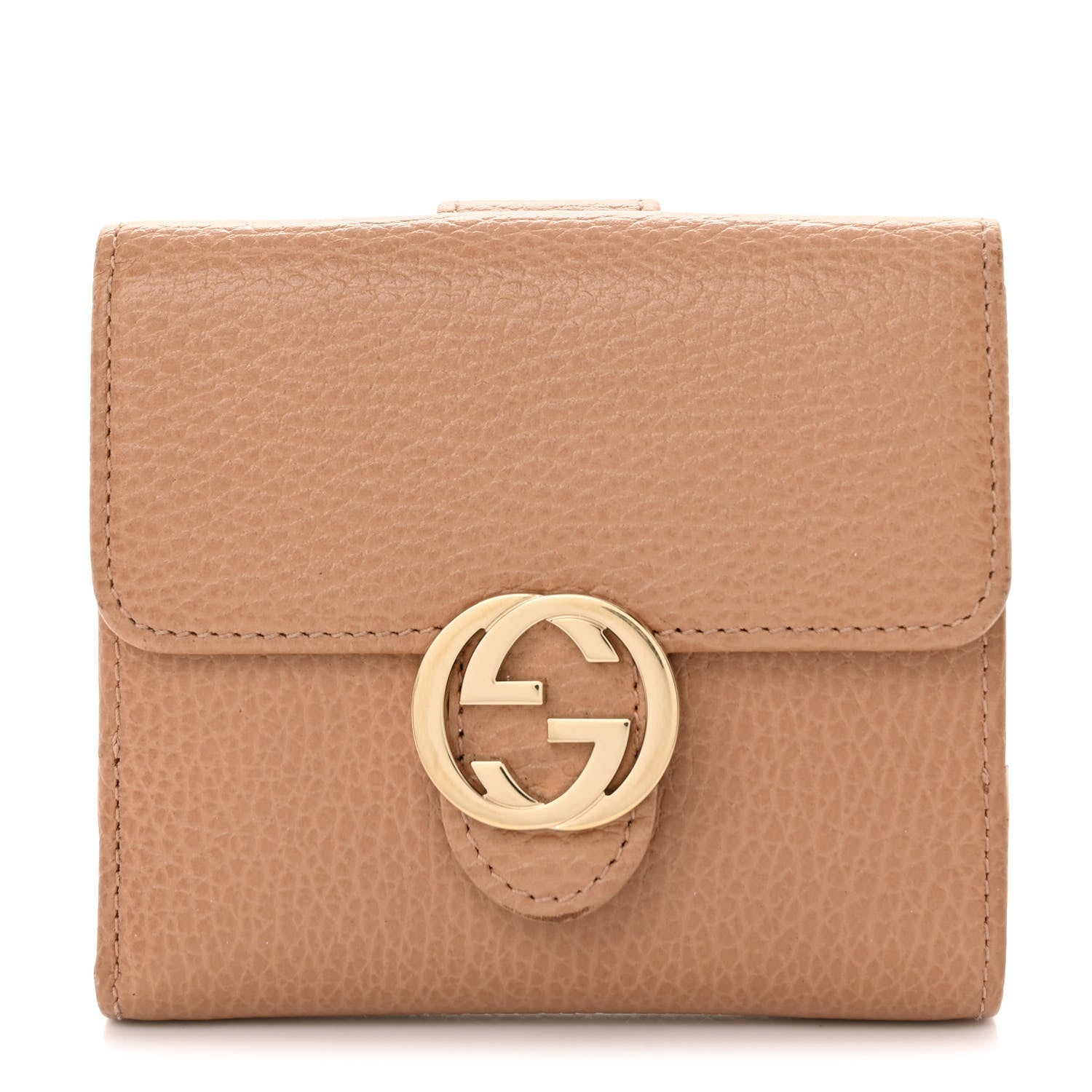 Gucci Dollar Calfskin Interlocking G French Wallet Camelia 1 of 11