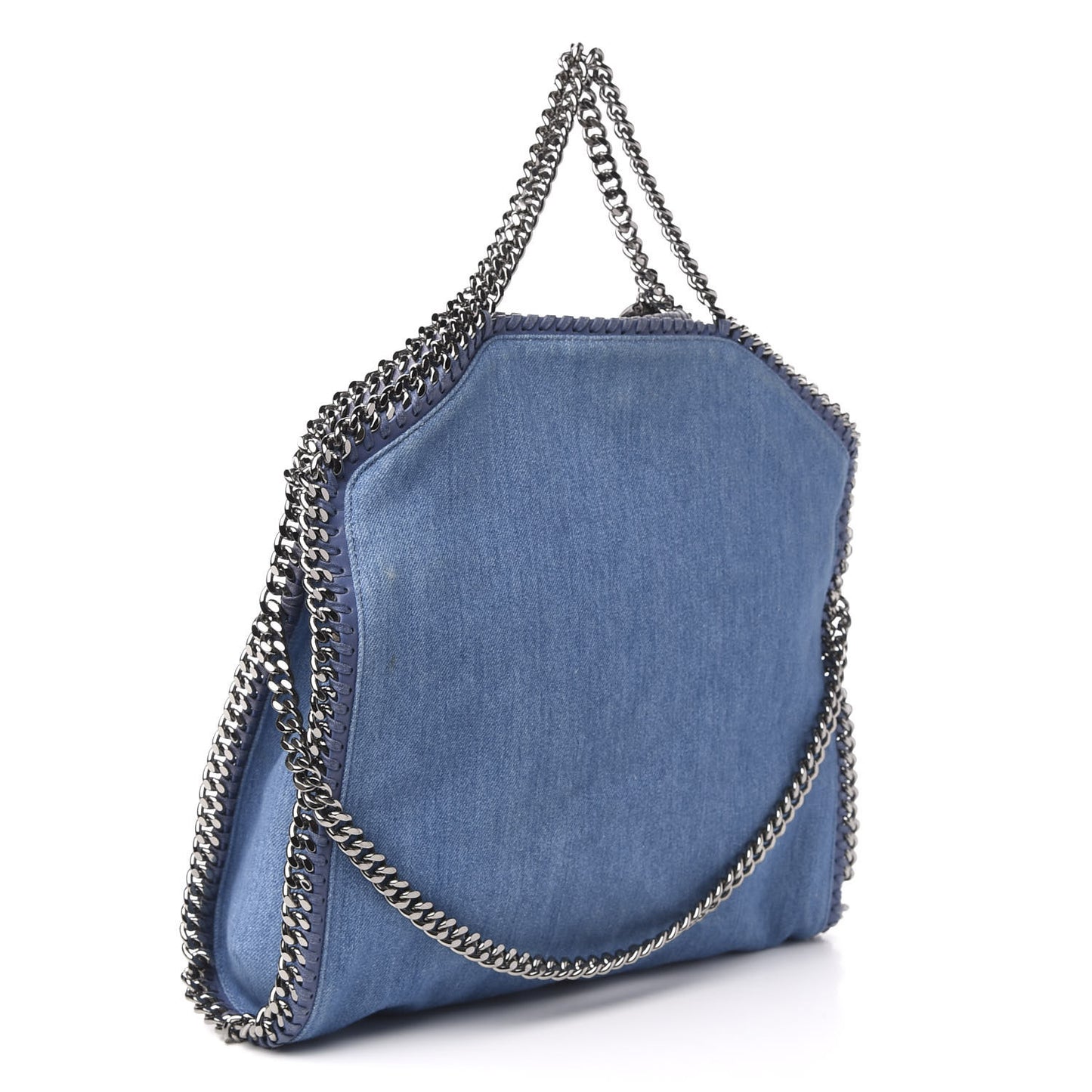 Eco Denim Embroidered Zigarette Falabella Fold Over Tote Blue