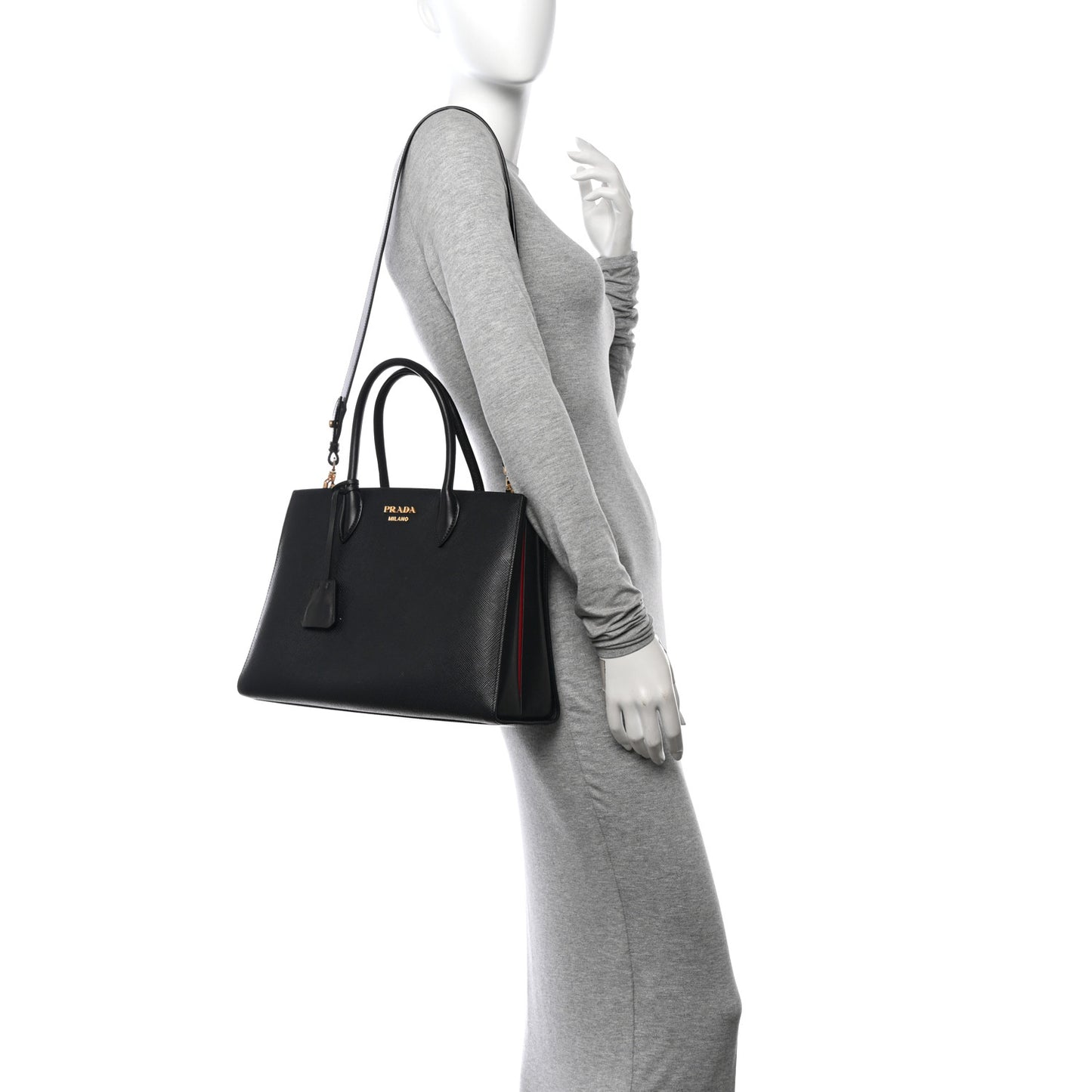 Saffiano Cuir Calfskin Large Double Handle Bag Black Fuoco