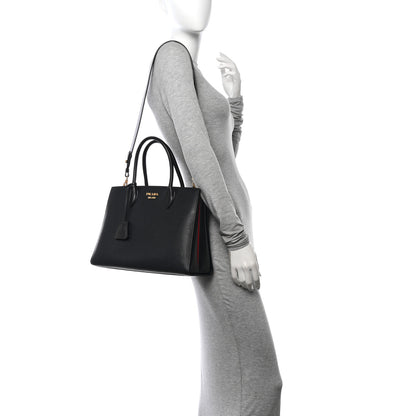 Prada Saffiano Cuir Calfskin Large Double Handle Bag Black Fuoco 2 of 10