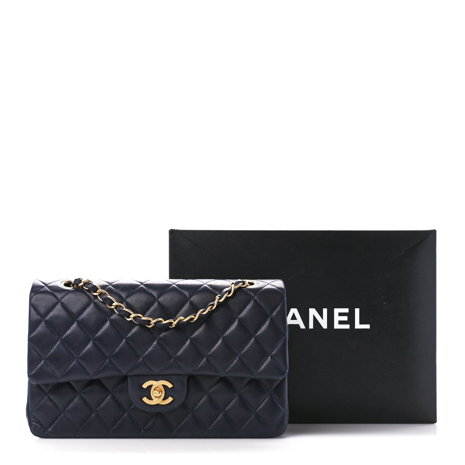 Chanel Lambskin Quilted Medium Double Flap Navy 12 of 12