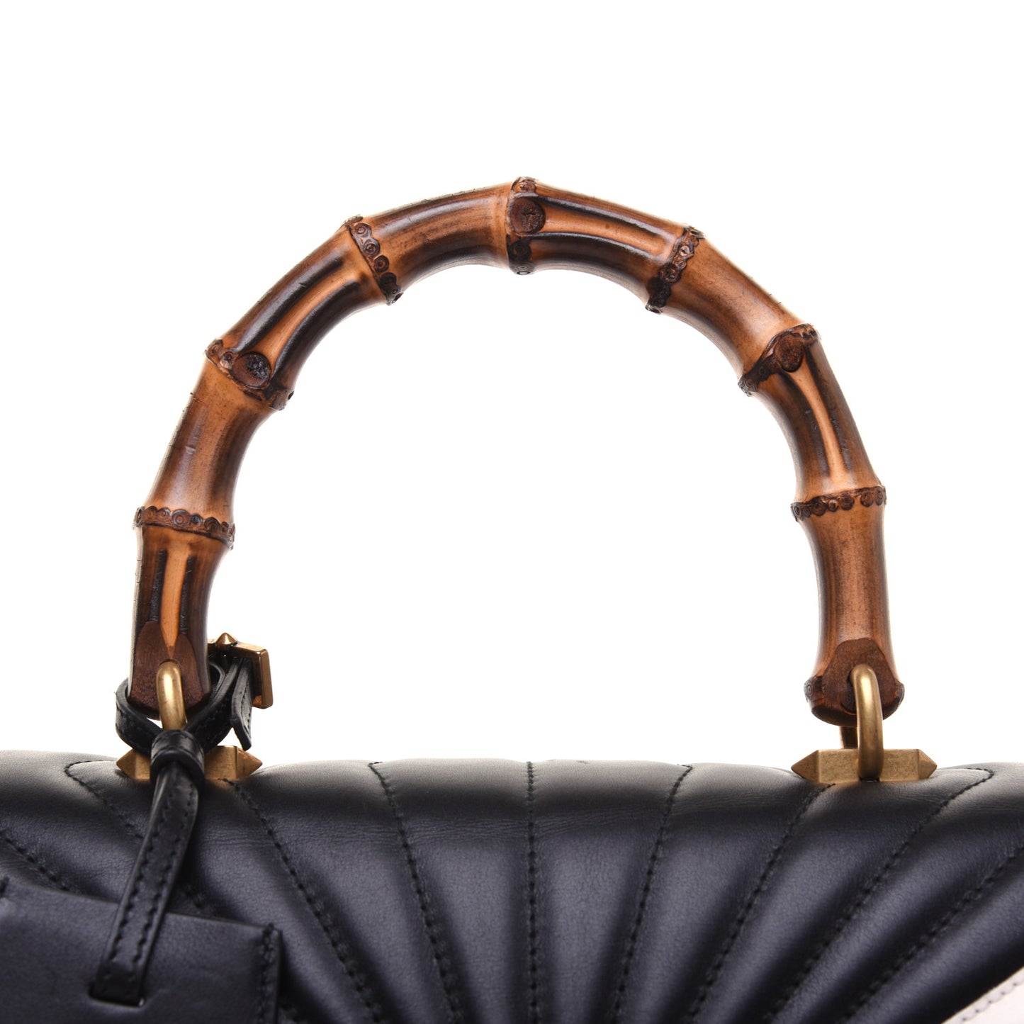 Calfskin Bamboo Trapuntata Queen Margaret Top Handle Bag Mystic White Black
