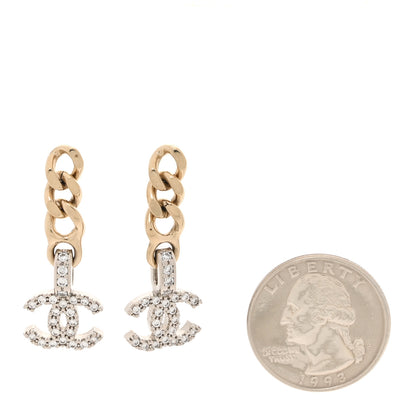 Chanel Metal Crystal CC Chain Drop Earrings  Gold 2 of 5
