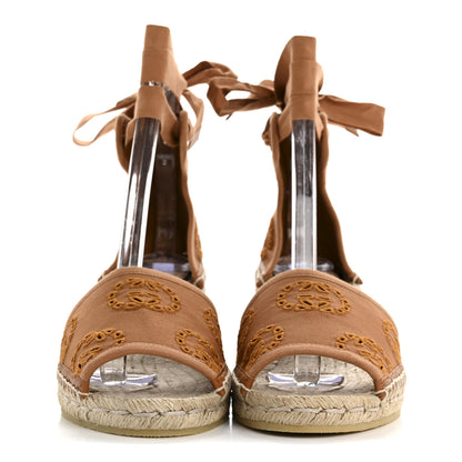 Gucci Canvas Damita GG Eyelet Espadrille Wedge Sandals 38 Blondie Cognac 3 of 11