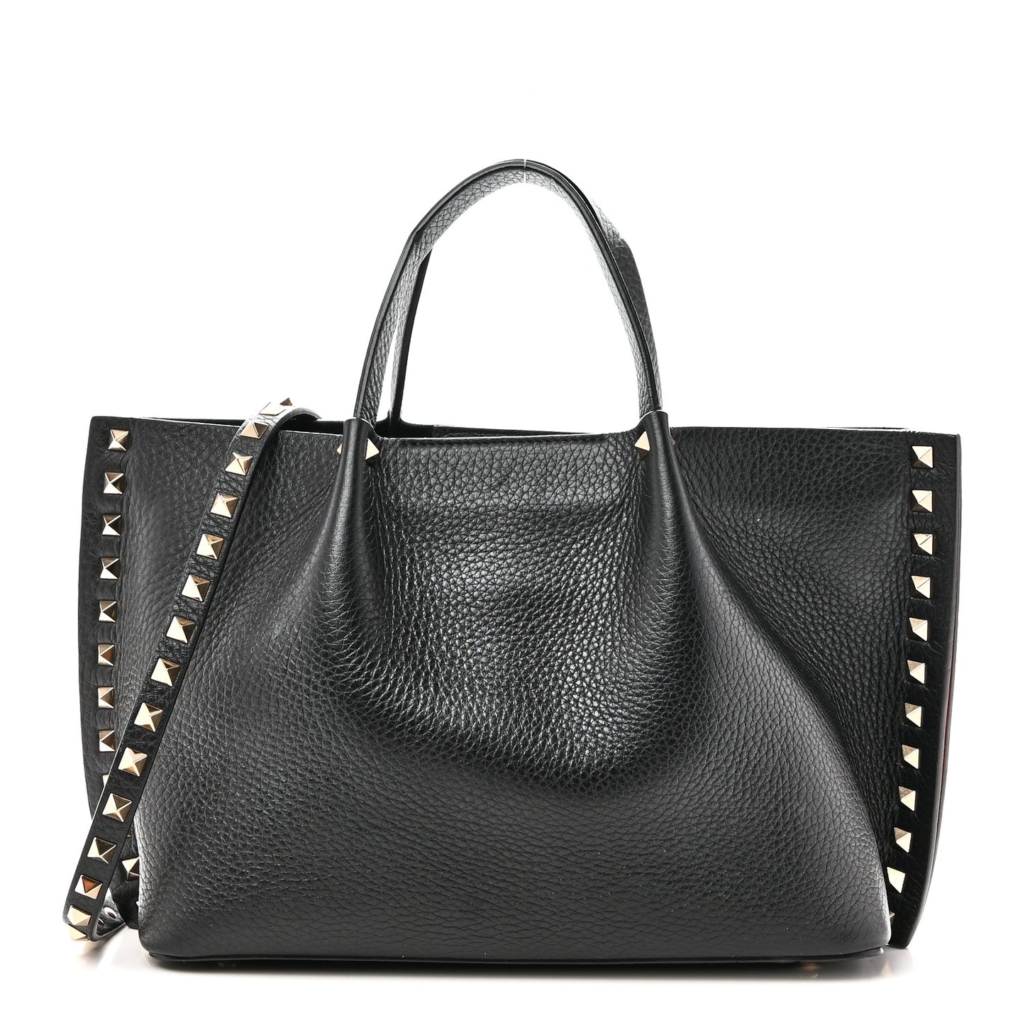 Pebbled Calfskin Small Rockstud Crossbody Tote Black