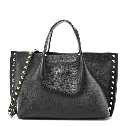 Valentino Garavani Pebbled Calfskin Small Rockstud Crossbody Tote Black 1 of 9