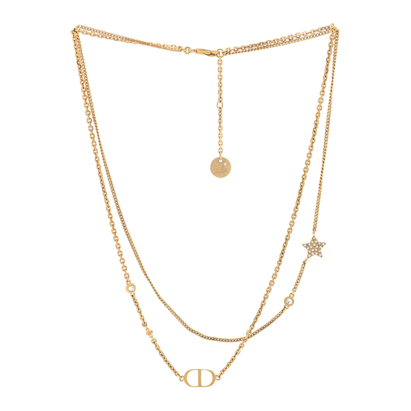 Metal Crystal Petit CD Double Necklace Gold