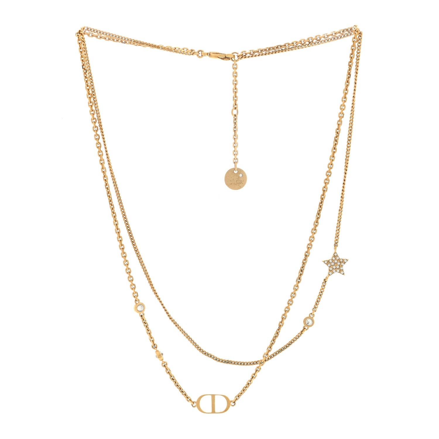 Christian Dior Metal Crystal Petit CD Double Necklace Gold 3 of 4