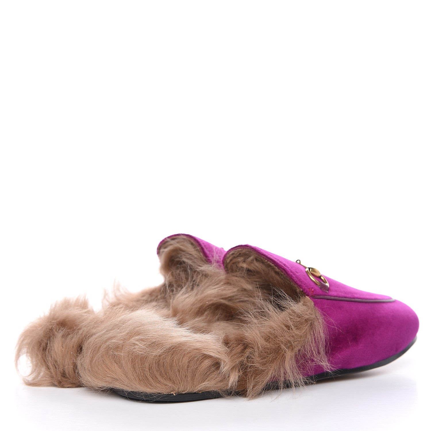 Gucci Velvet Fur Womens Princetown Slippers 38.5 Fucsia Violet Cyclamen Natural 4 of 8