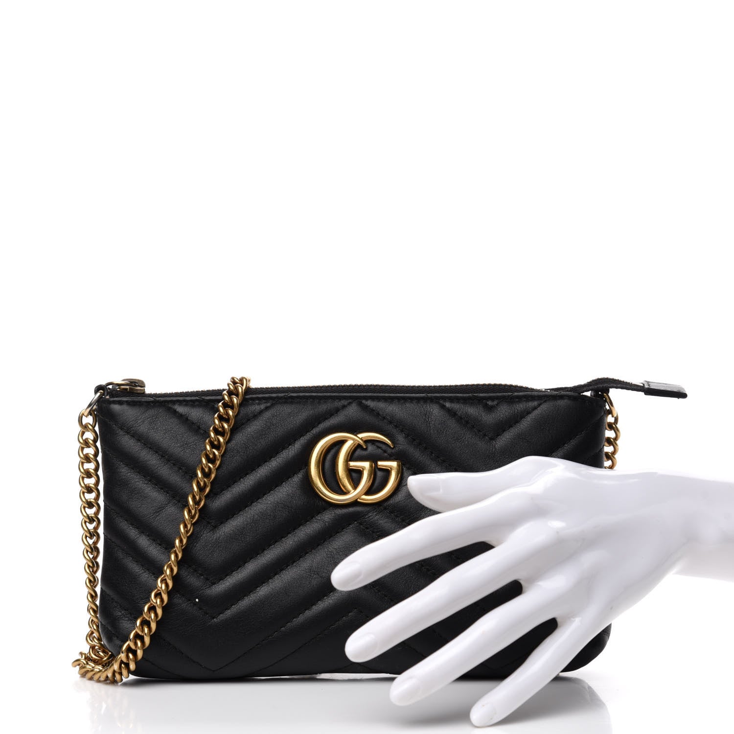 Gucci Calfskin Matelasse Mini GG Marmont Chain Bag Black 2 of 7