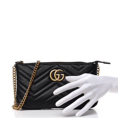 Gucci Calfskin Matelasse Mini GG Marmont Chain Bag Black 2 of 7
