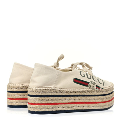Gucci Canvas Logo Lace-Up Platform Espadrilles 39 Greggio Grege 4 of 8