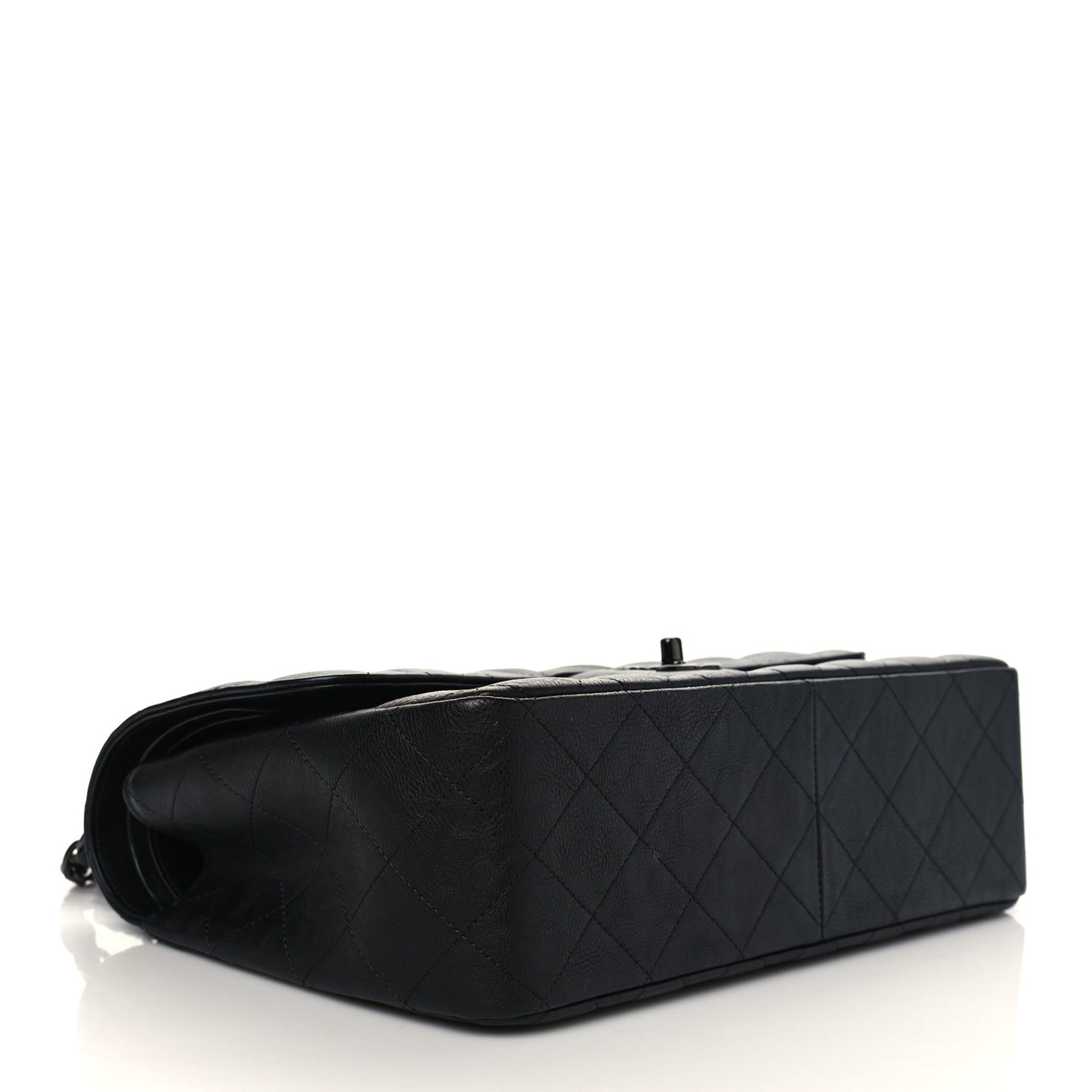 Crumpled Calfskin Quilted Jumbo Double Flap So Black