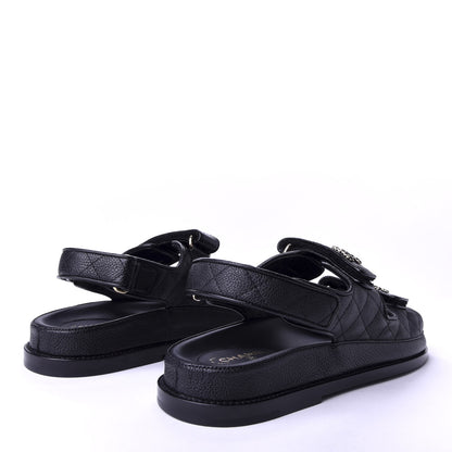 Chanel Grained Calfskin Velcro Dad Sandals 39 Black 4 of 9