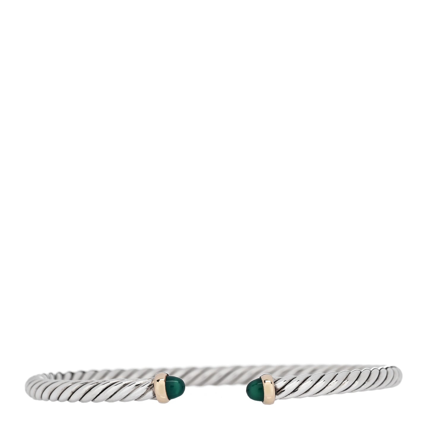 Sterling Silver 14K Yellow Gold Green Onyx 4mm Cable Flex Bracelet