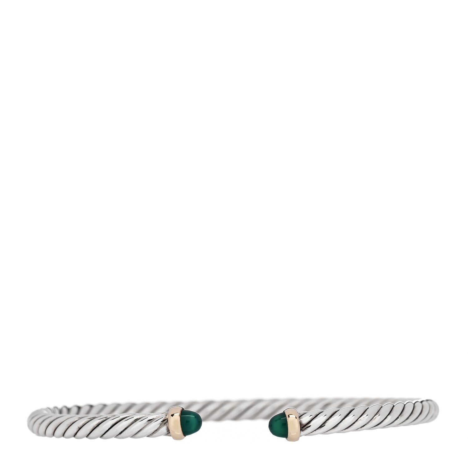David Yurman Sterling Silver 14K Yellow Gold Green Onyx 4mm Cable Flex Bracelet 1 of 4