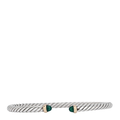 David Yurman Sterling Silver 14K Yellow Gold Green Onyx 4mm Cable Flex Bracelet 1 of 4