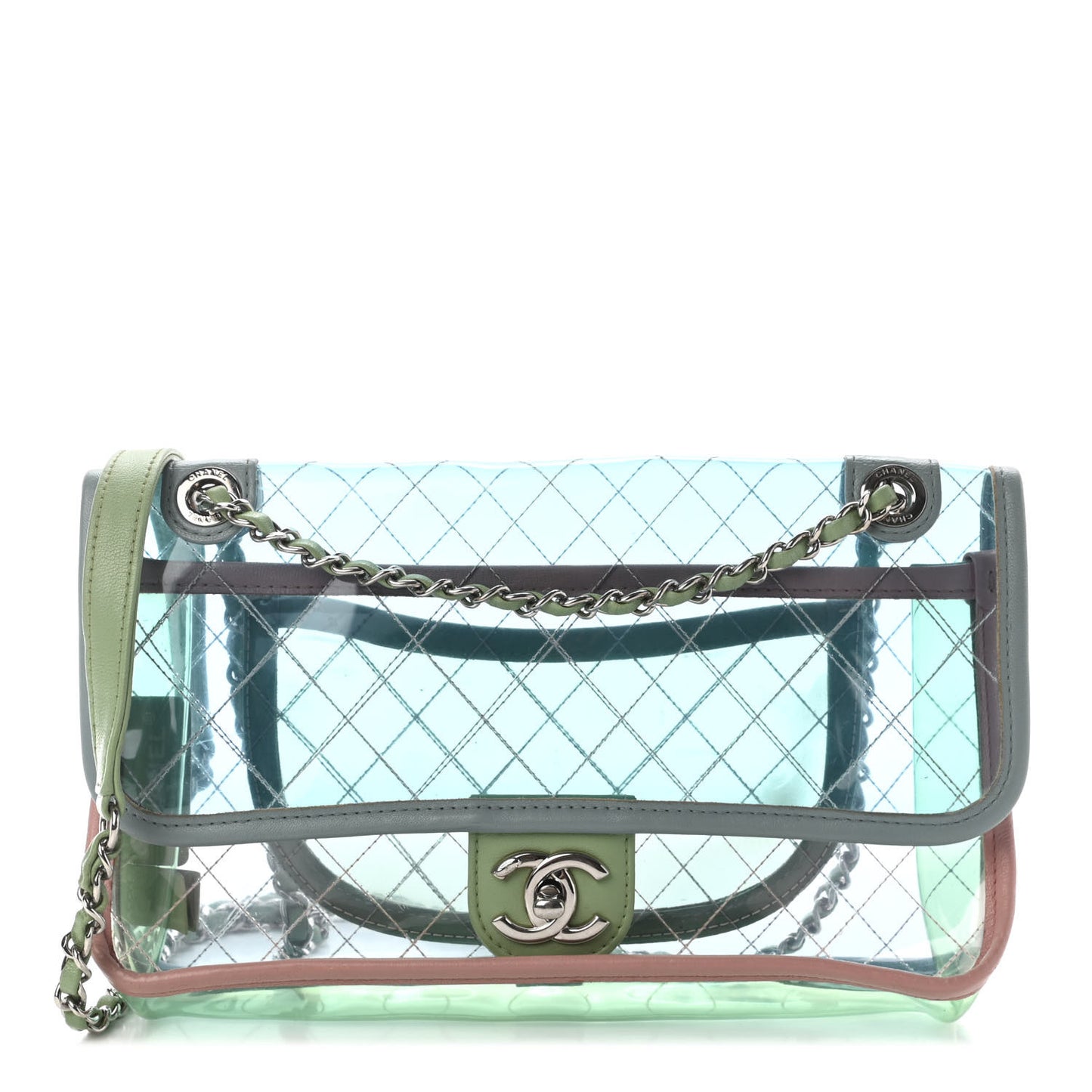 Lambskin PVC Quilted Medium Coco Splash Flap Blue Green