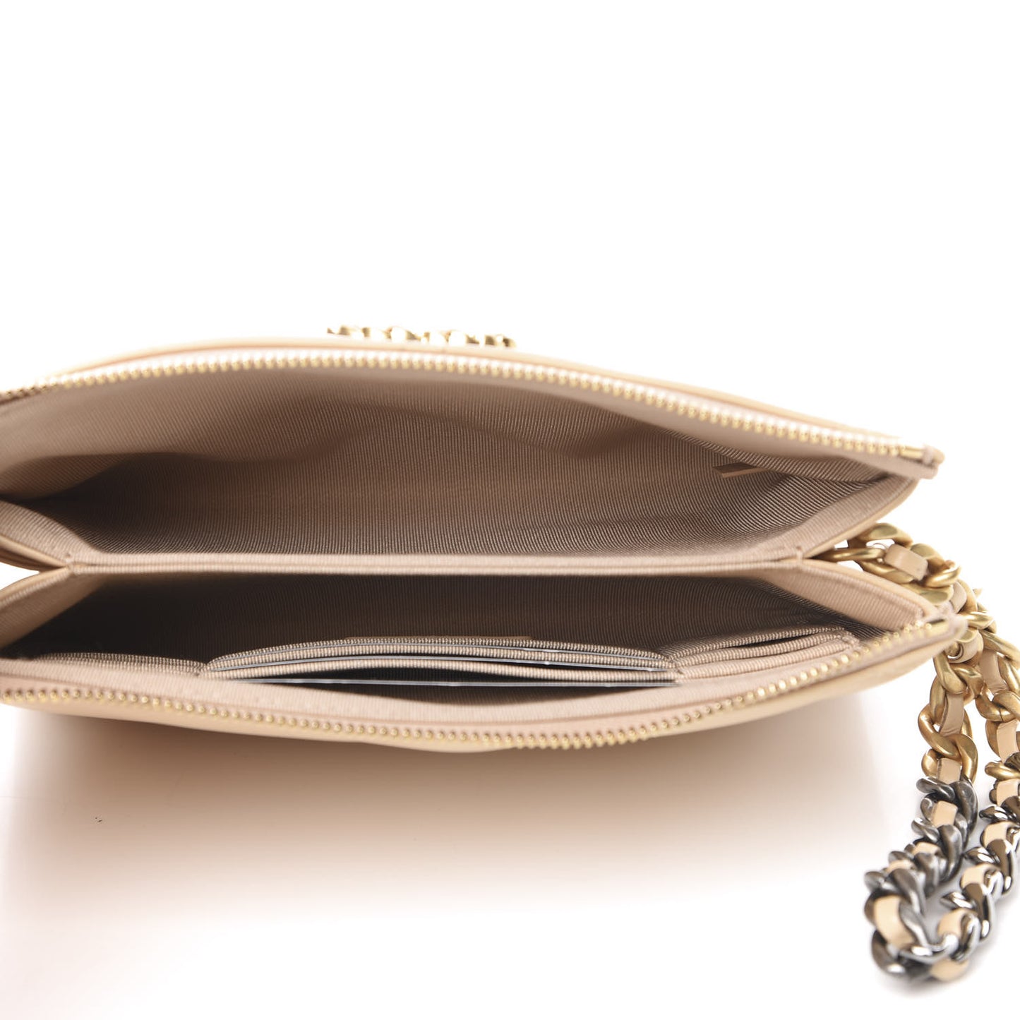 Shiny Goatskin Quilted 19 Small Pouch With Handle Beige