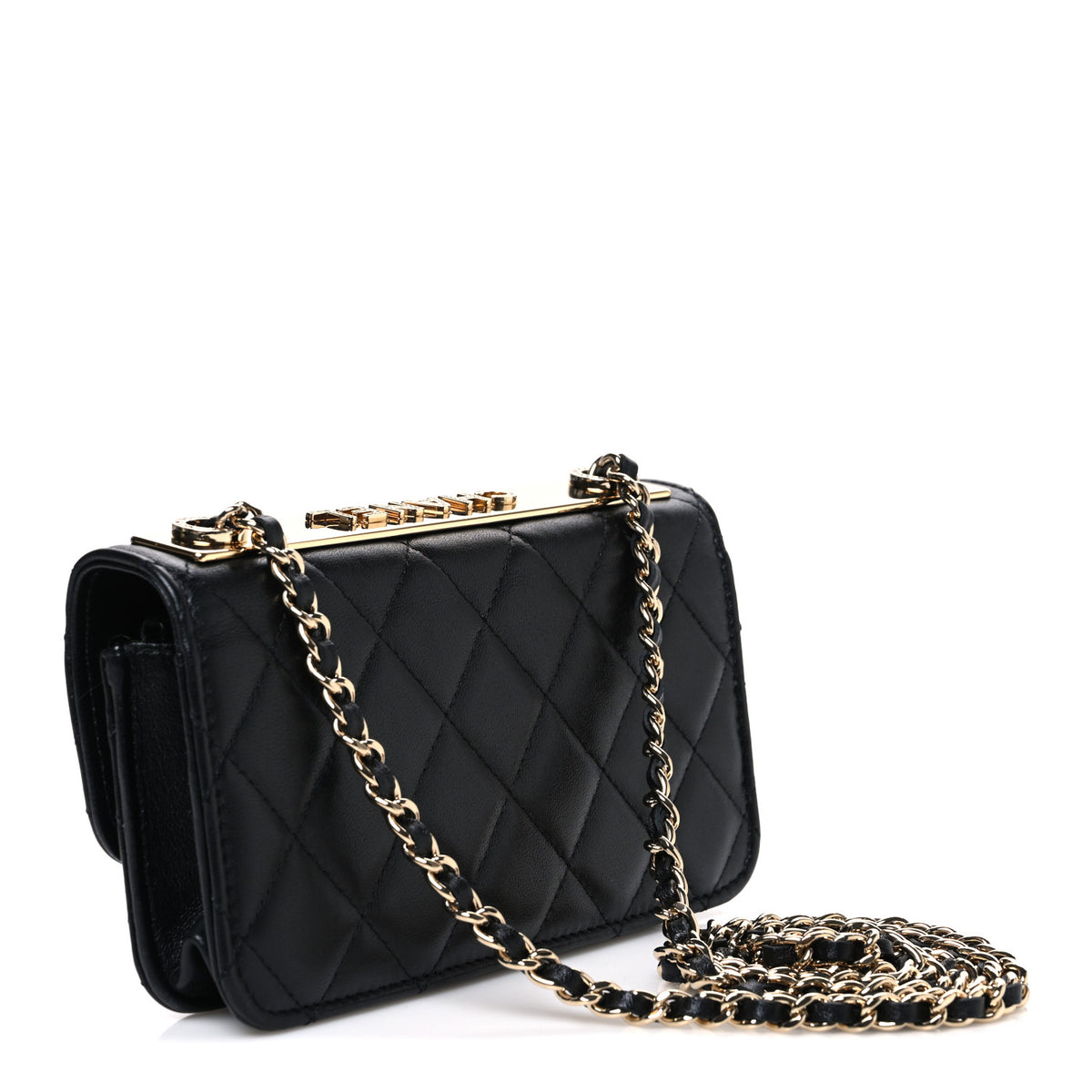Chanel Lambskin Crystal Quilted Trendy CC Flap Phone Holder With Chain Black 2 of 11