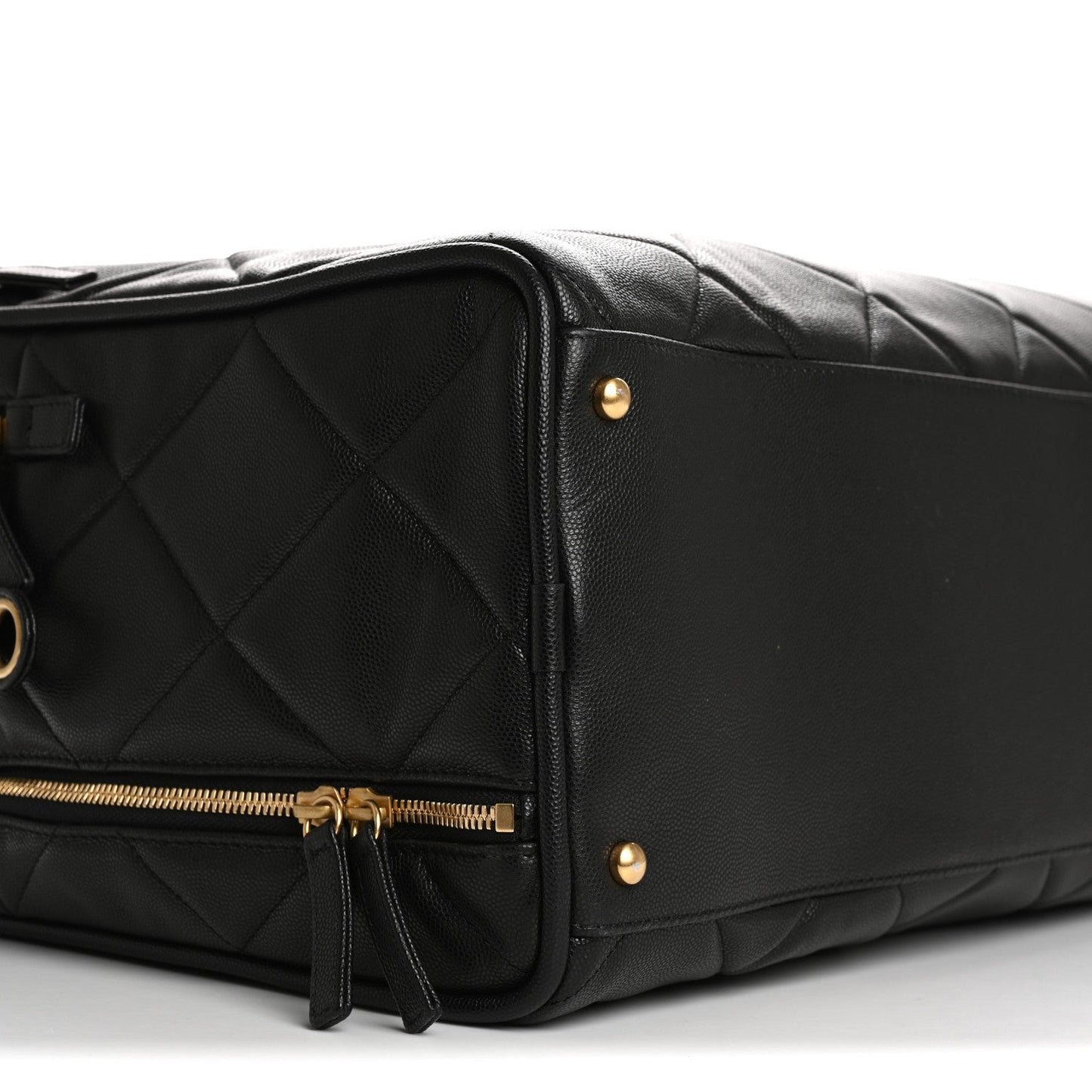 Shiny Grained Calfskin Quilted Large Travel Bowling Bag Black
