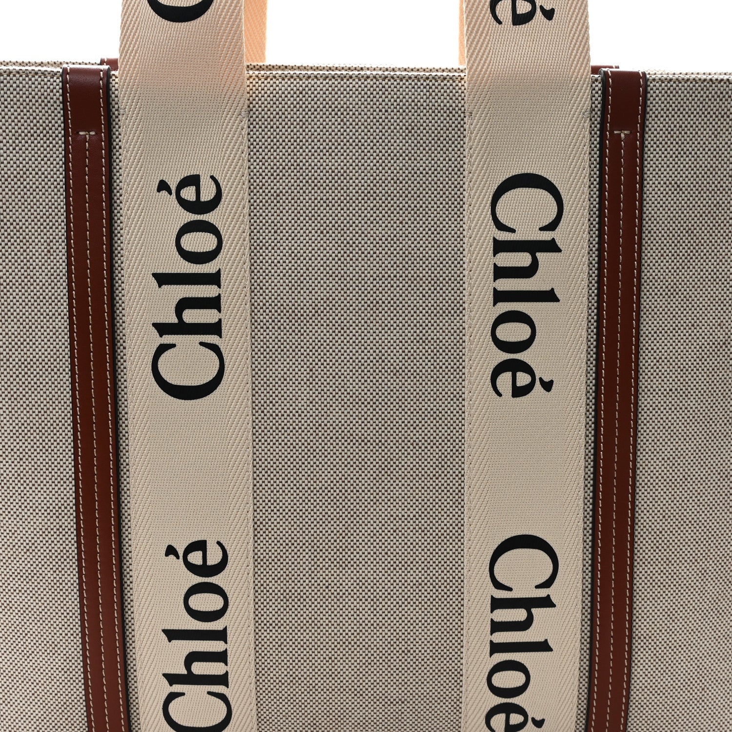 Chloe Cotton Calfskin Large Woody Ribbon Tote White Brown 7 of 9