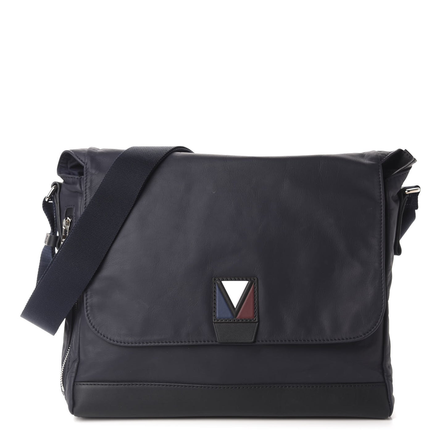 Calfskin V Line Crossbody Navy