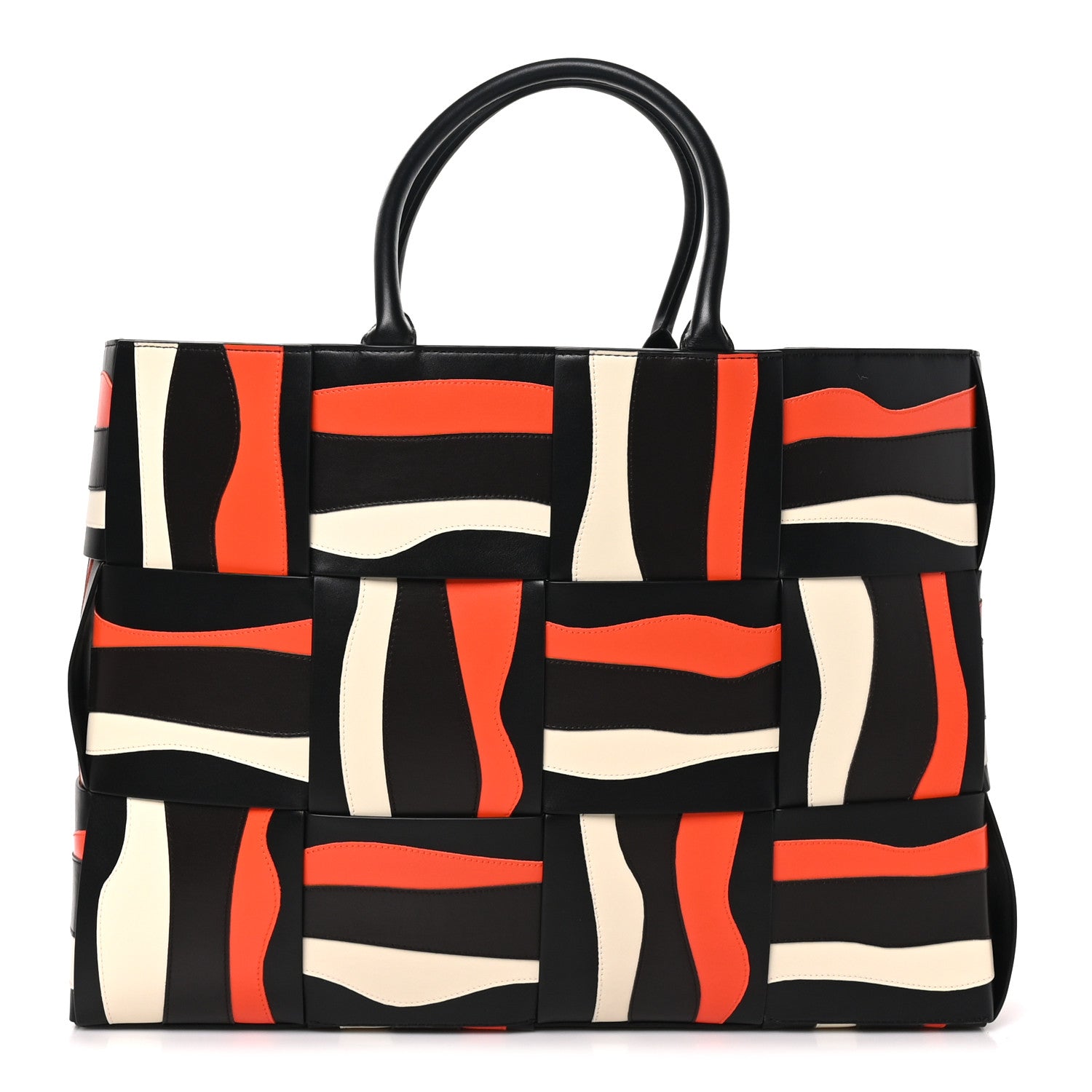 Bottega Veneta Calfskin Maxi Intrecciato Large Arco Tote Black Fondant Orange 1 of 9