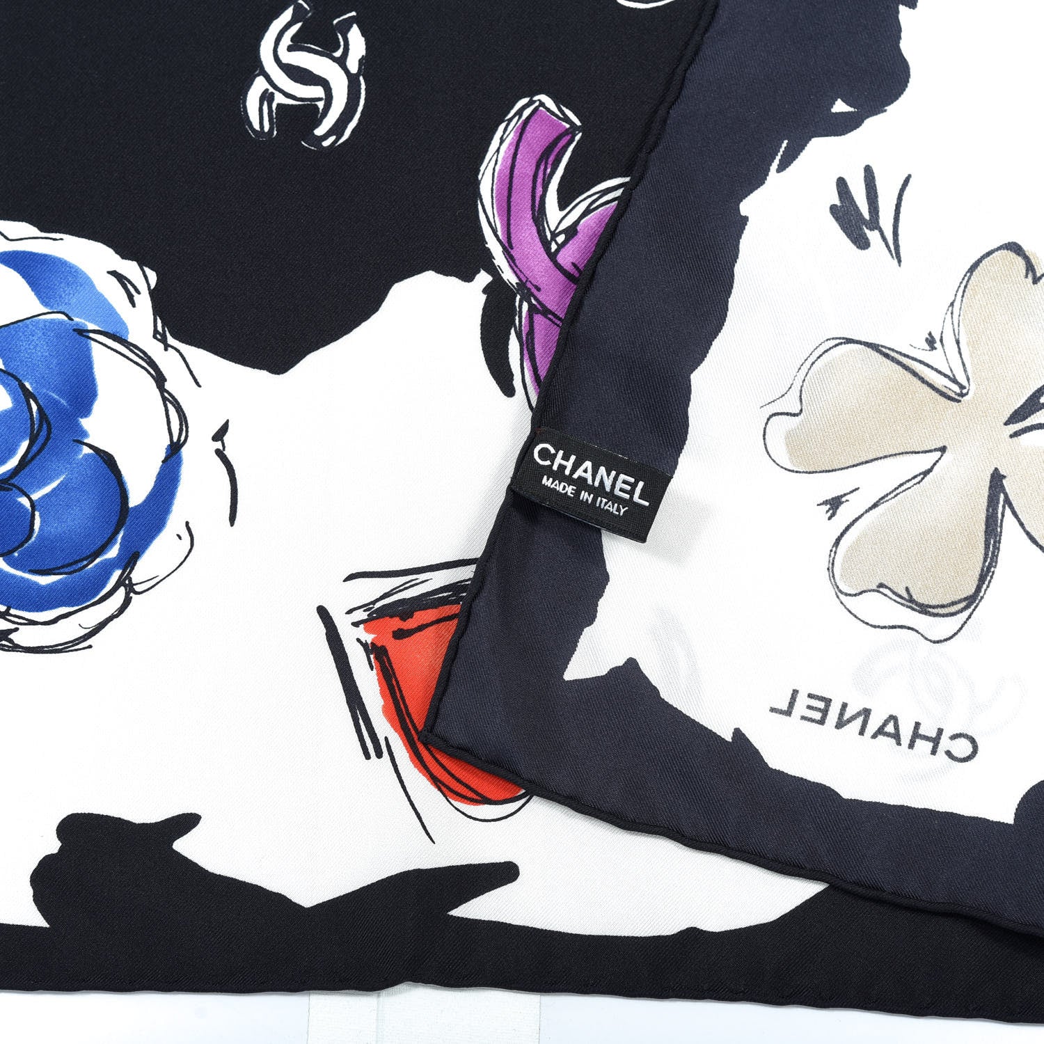 Chanel Silk CC Floral Square Scarf Black Multicolor 4 of 4