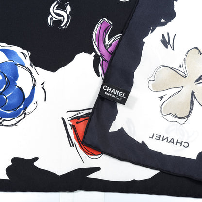 Chanel Silk CC Floral Square Scarf Black Multicolor 4 of 4