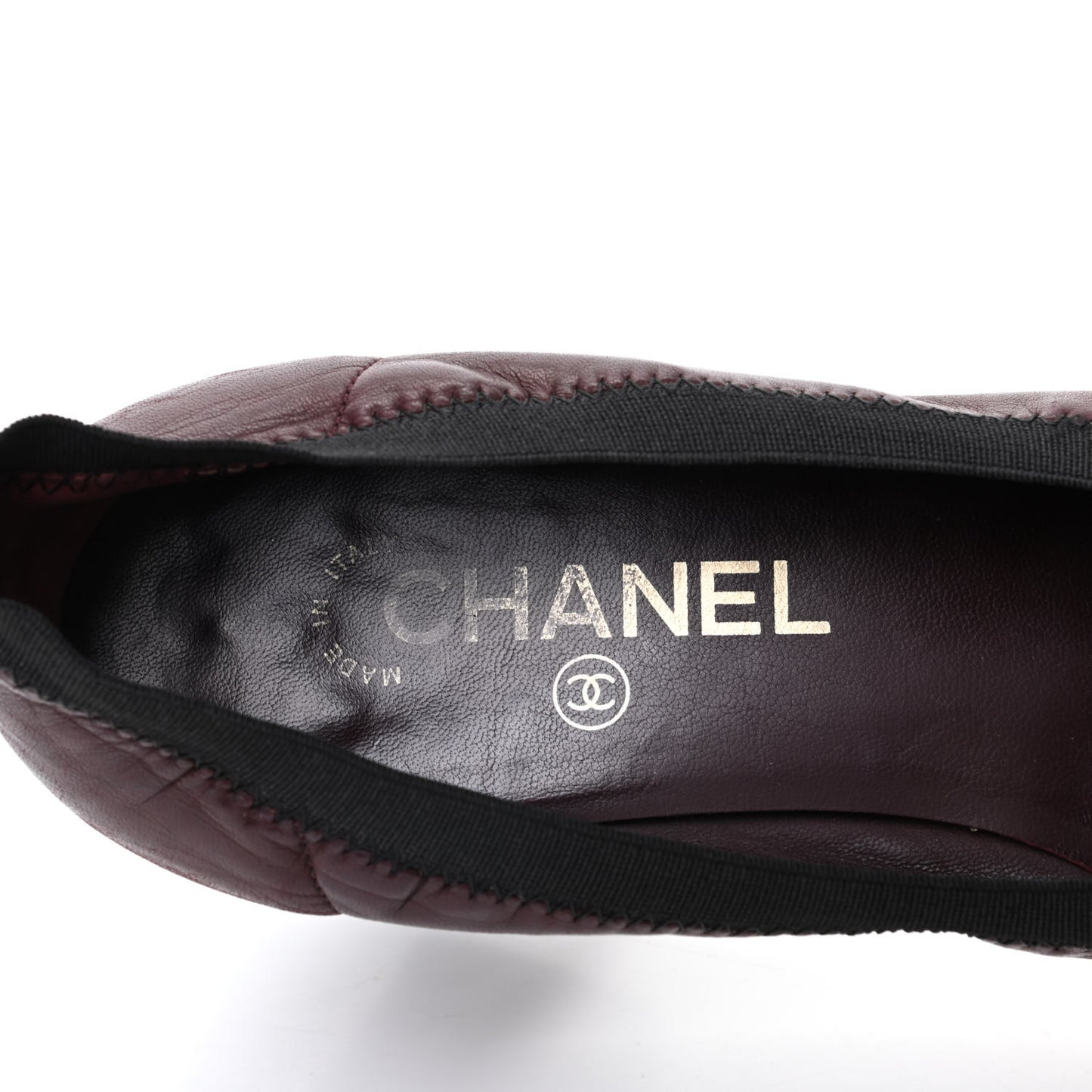 Lambskin Patent CC Elastic Cap Toe Ballerina Pumps 37.5 Burgundy Black