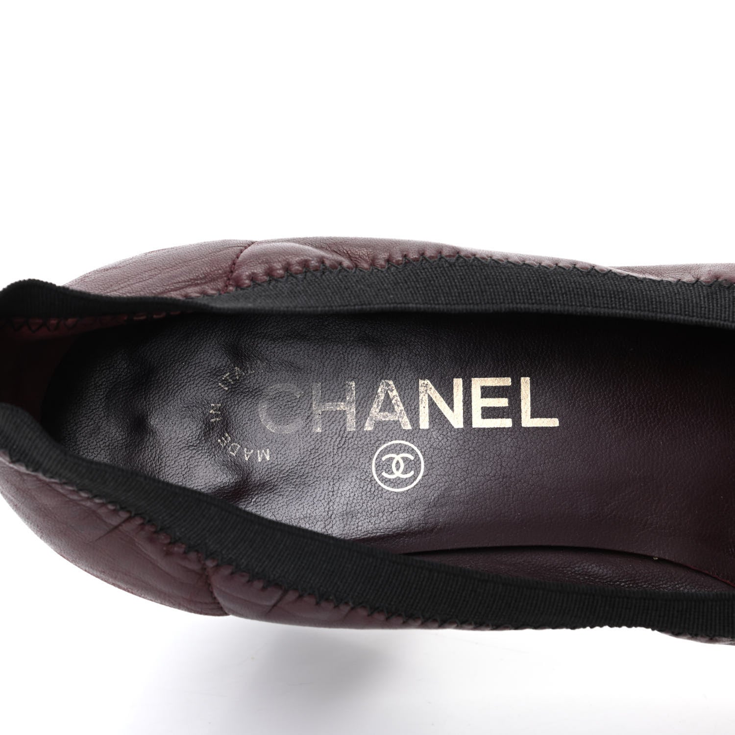 Chanel Lambskin Patent CC Elastic Cap Toe Ballerina Pumps 37.5 Burgundy Black 8 of 16