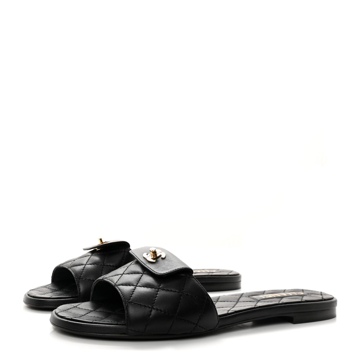 Lambskin Quilted CC Turnlock Sandals 40.5 Black
