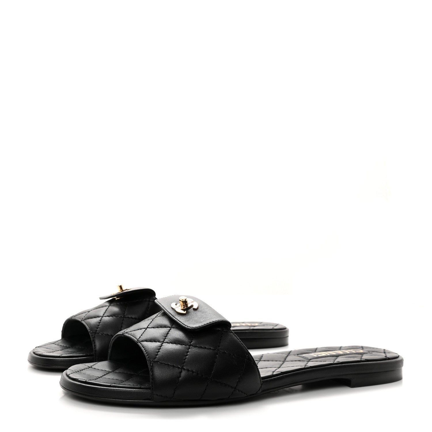 Chanel Lambskin Quilted CC Turnlock Sandals 40.5 Black 3 of 9