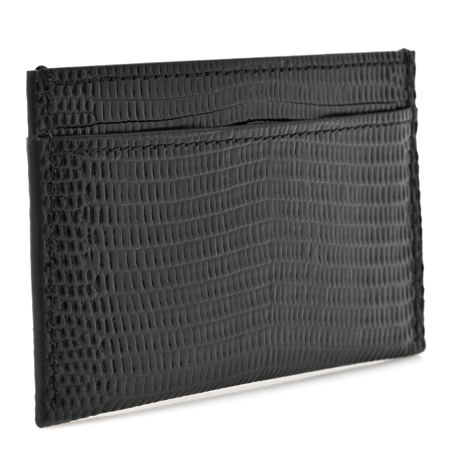 Calfskin Lizard Embossed Crococo Card Holder Black