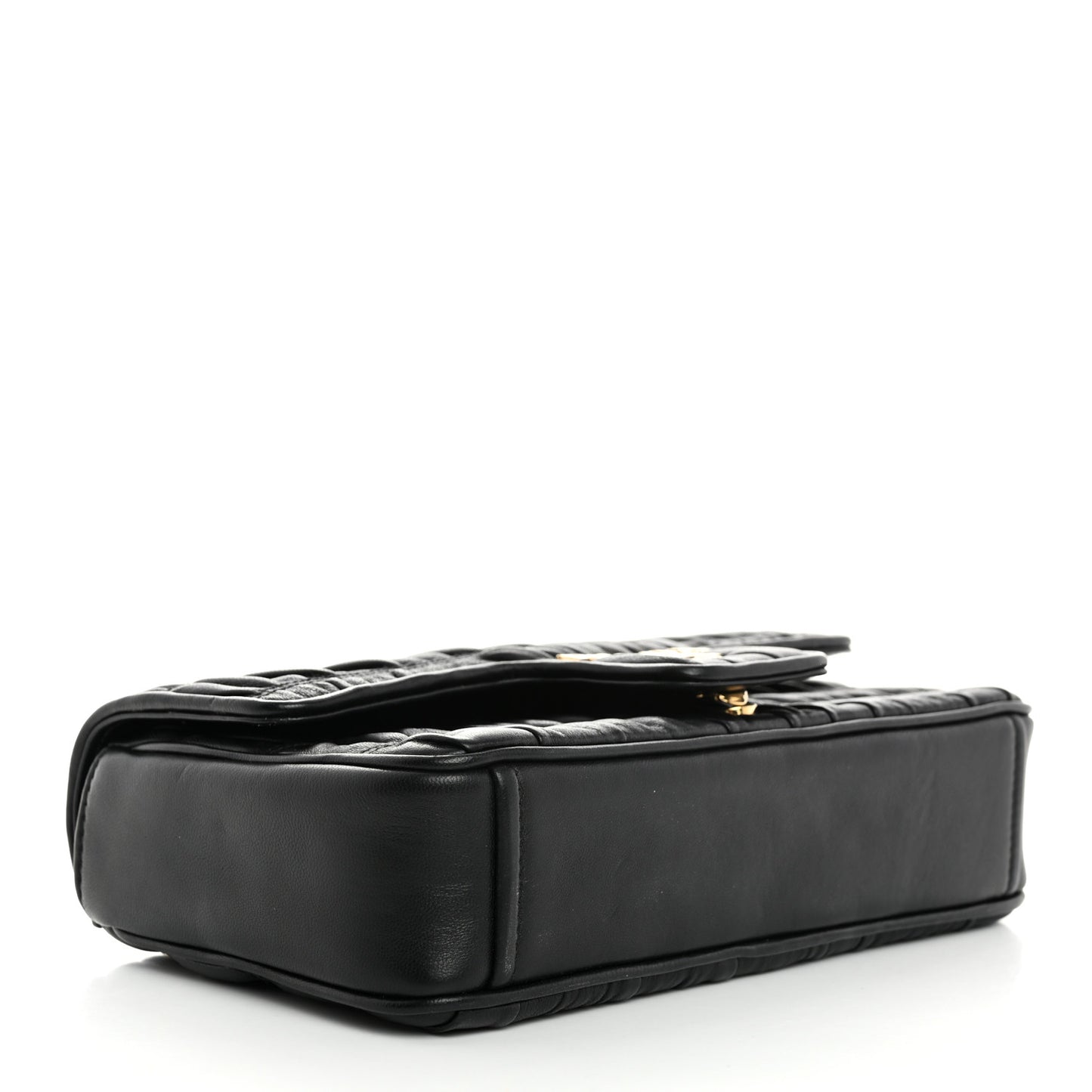 Nappa Gaufre Medium Chain Flap Shoulder Bag Black