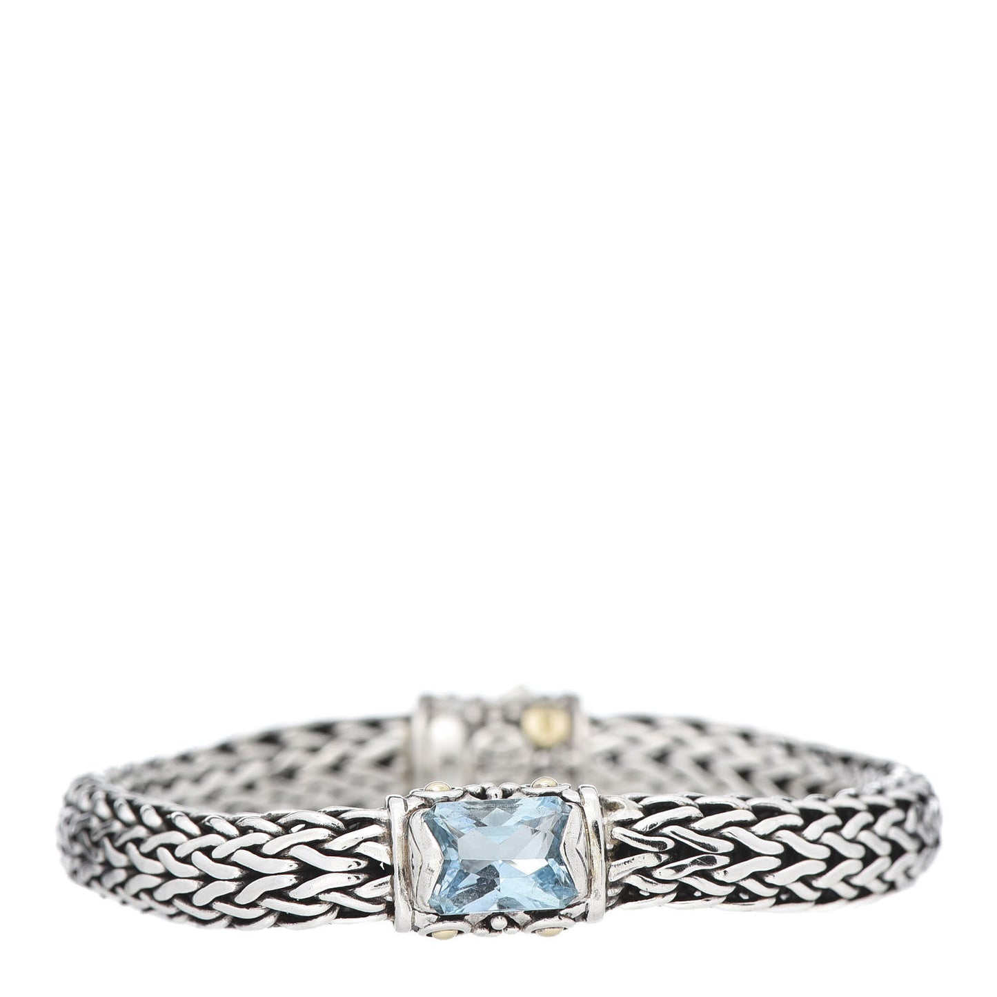 Sterling Silver 18K Yellow Gold Blue Topaz 6.5mm Classic Chain Bracelet